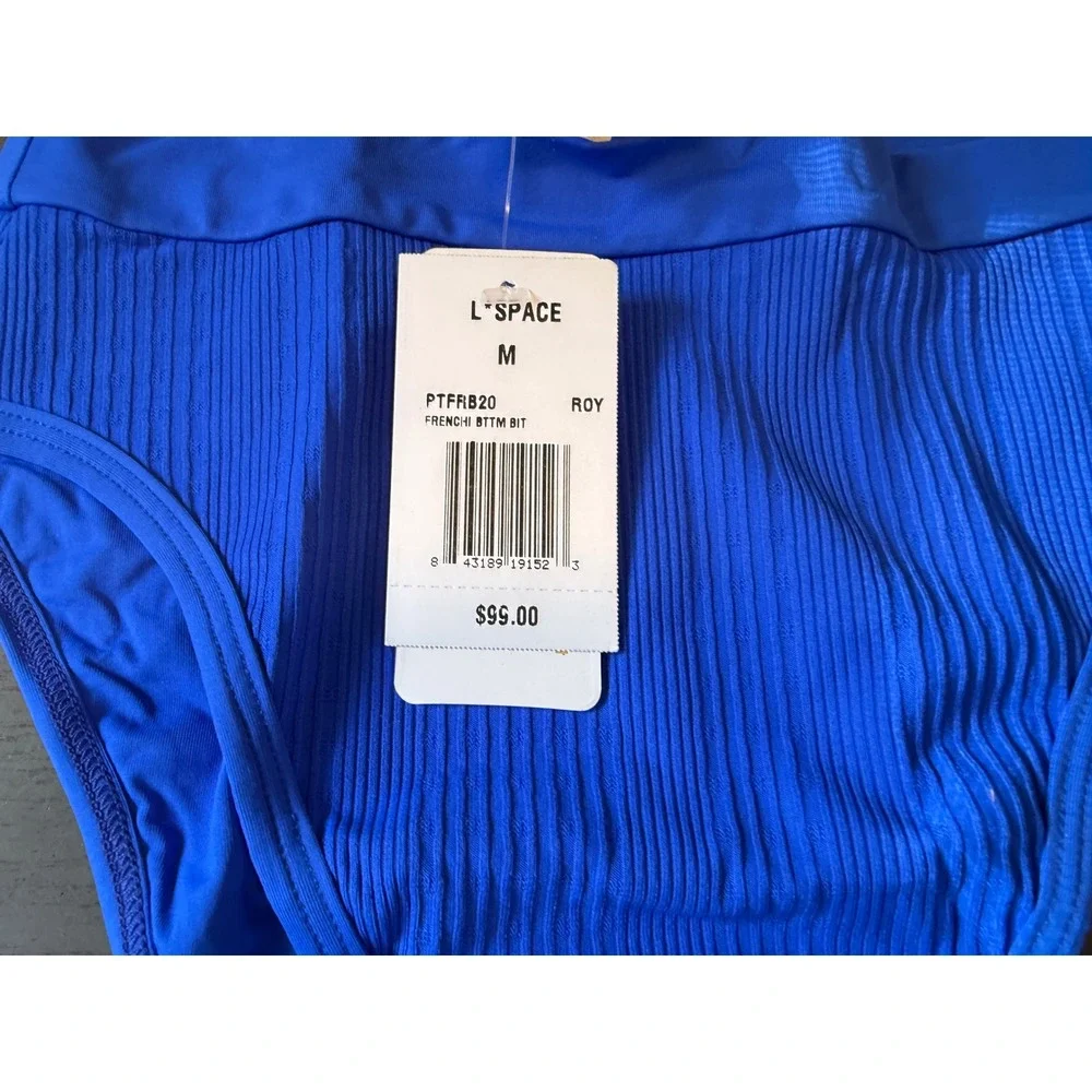 L*Space Frenchi Bitsy Cut Bikini Bottom Royal Blue Ribbed High Waist PTFRB20 M